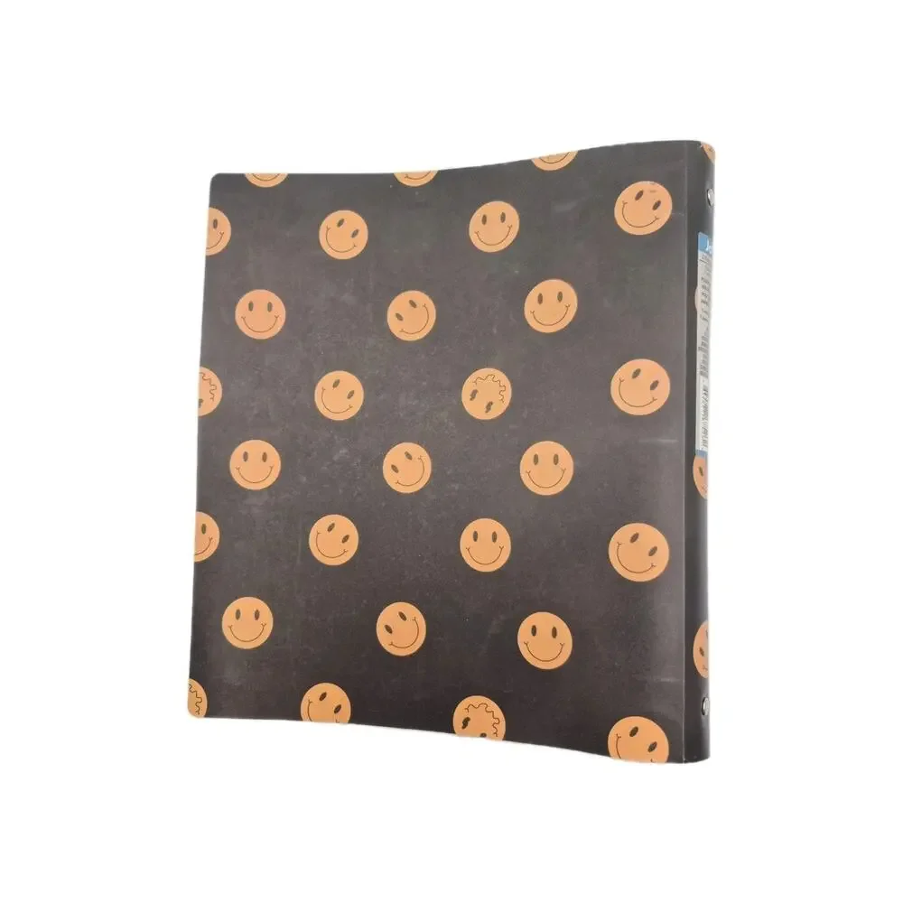 Three Flexible 3-Ring Binders Black w/Gold Smily Faces NEVER USED